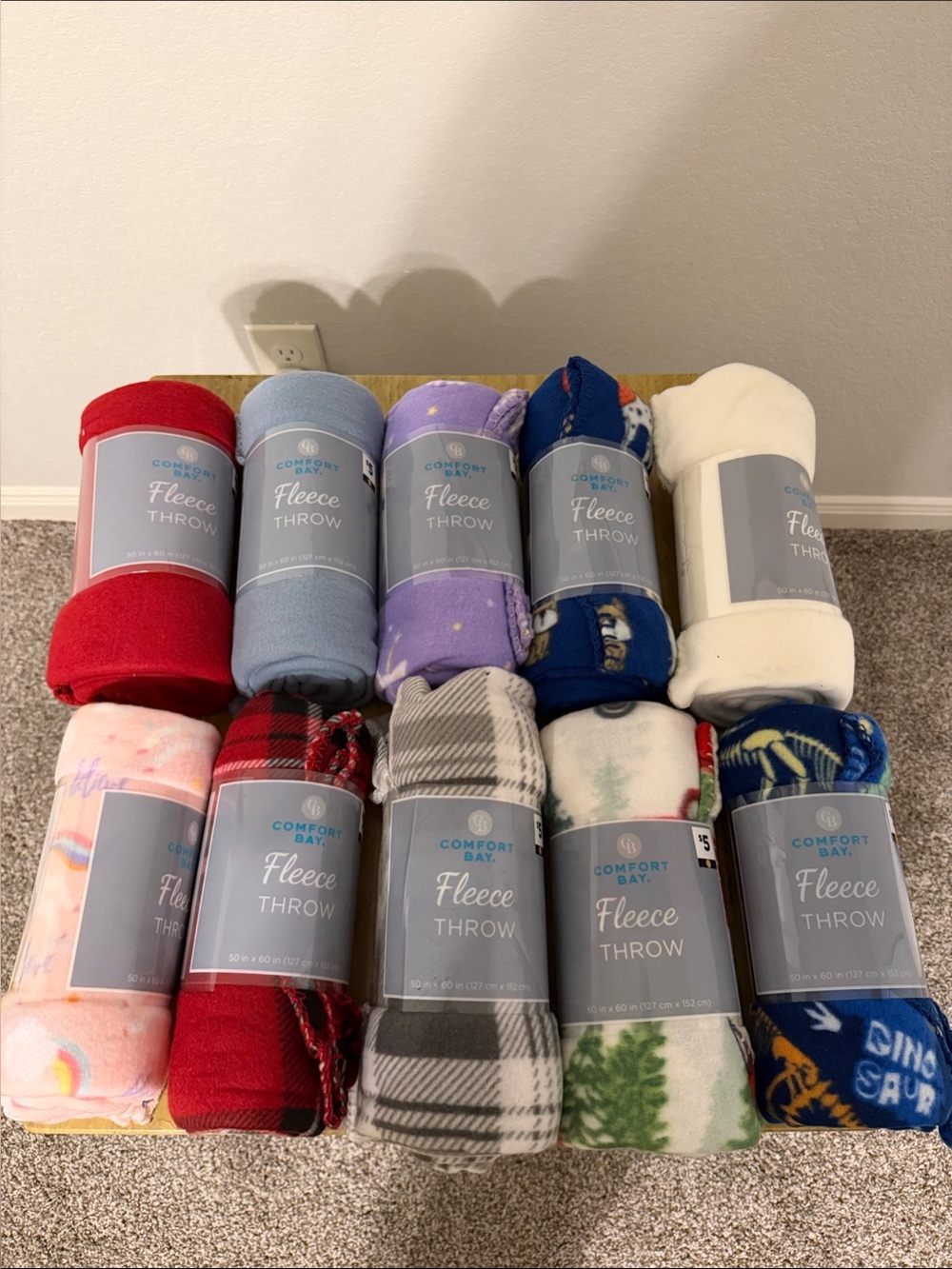 Comfort Bay Plush Fleece Throw Blanket - Assorted Colors